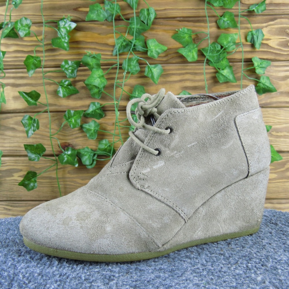 Toms Desert Wedge Suede Lace Up Ankle Boots Women 10 Taupe Casual Comfort